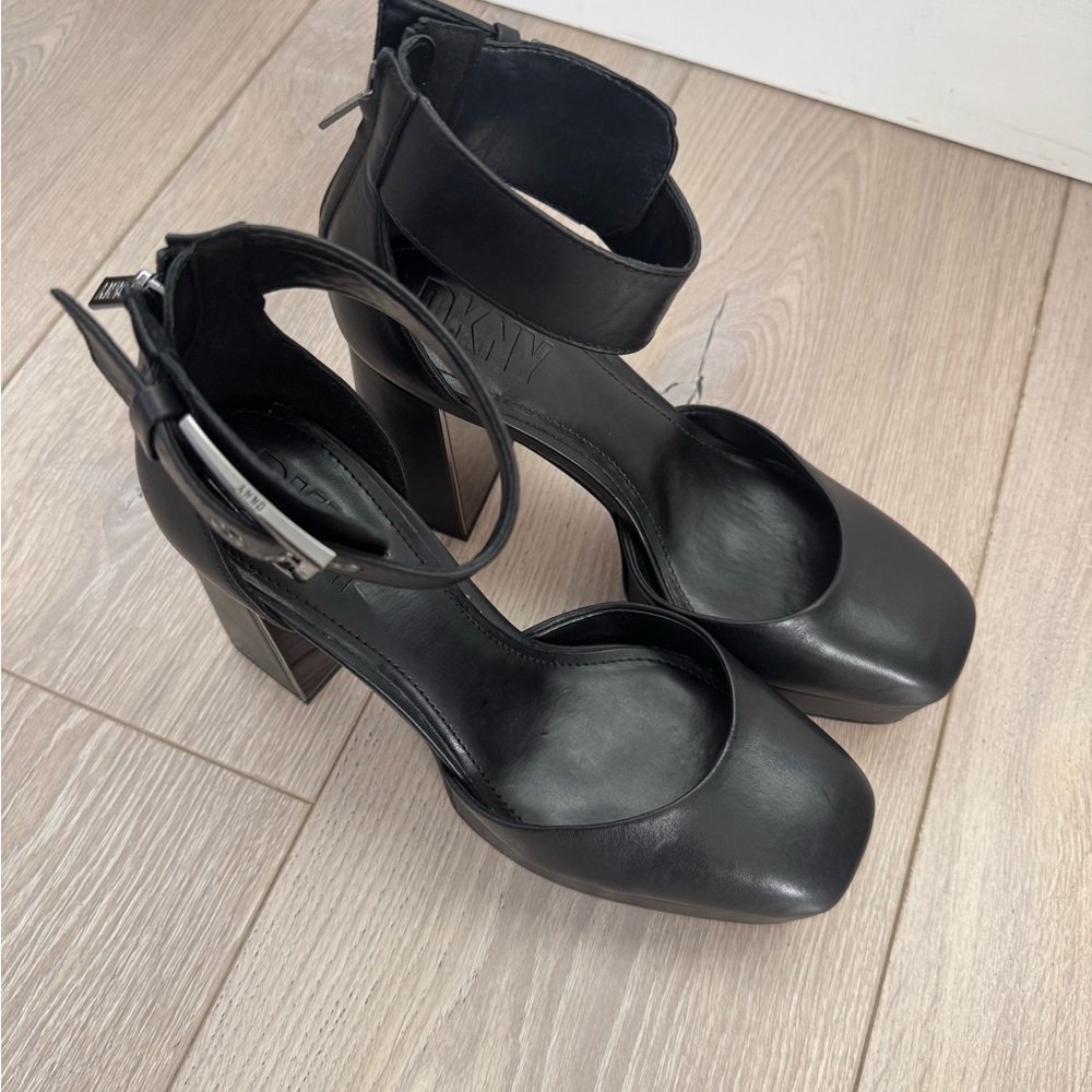 DKNY Black Chunky Heel Platform Shoes